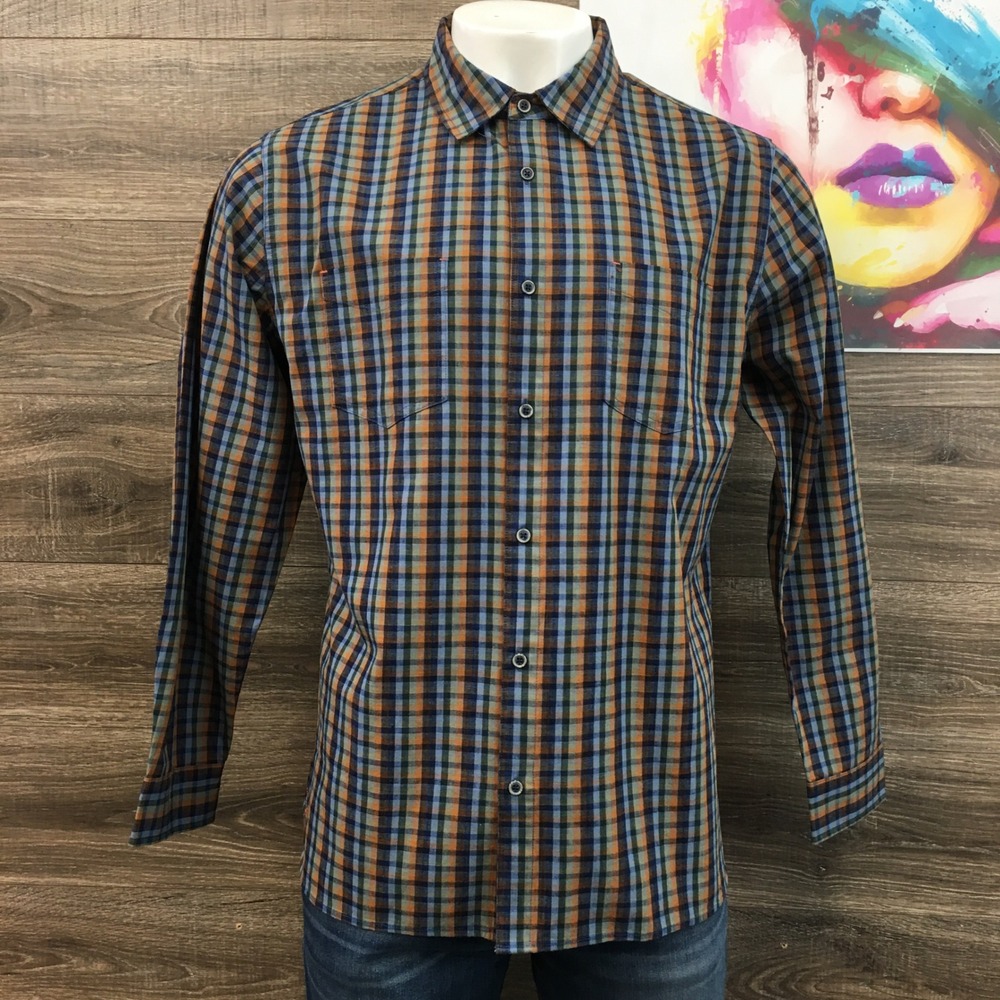 Carbon 2 Cobalt Mens Plaid Long Sleeve Button Up Shirt Size L Effortlessly Cool‎